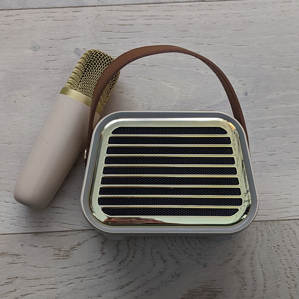 Gold and Brown Portable Speaker with Microphone, Karaoke